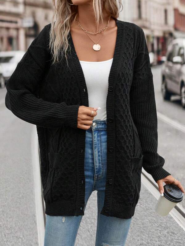 Drop Shoulder Button Front Cardigan