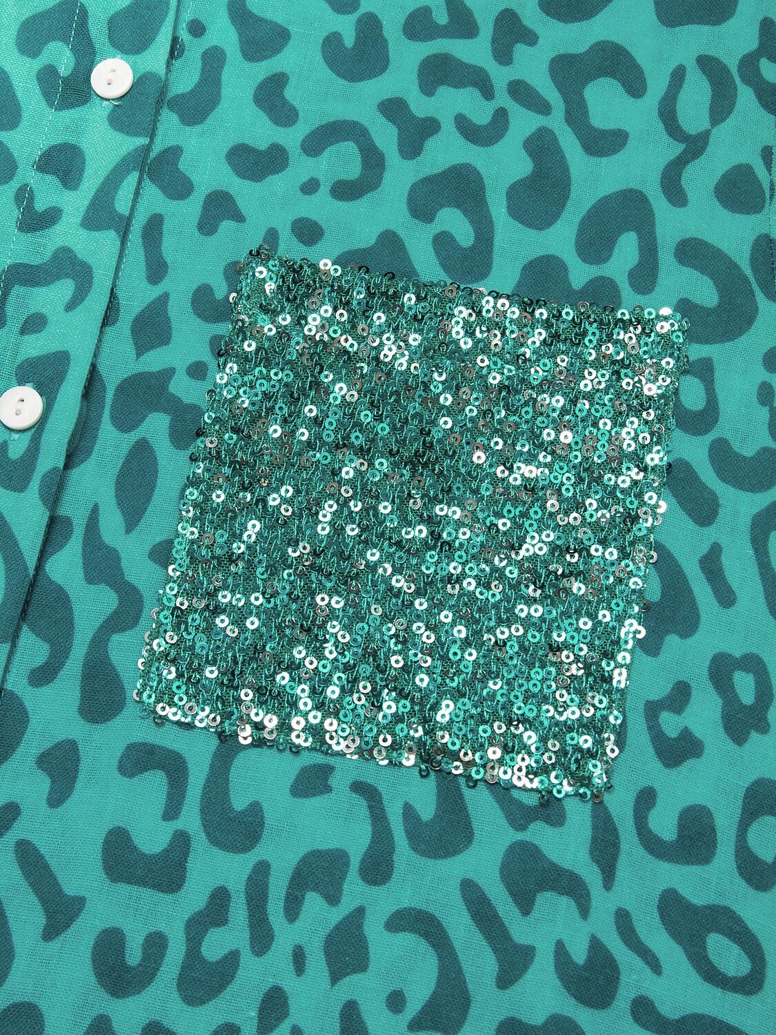 Sequin Leopard Print Maxi Shirt Dress