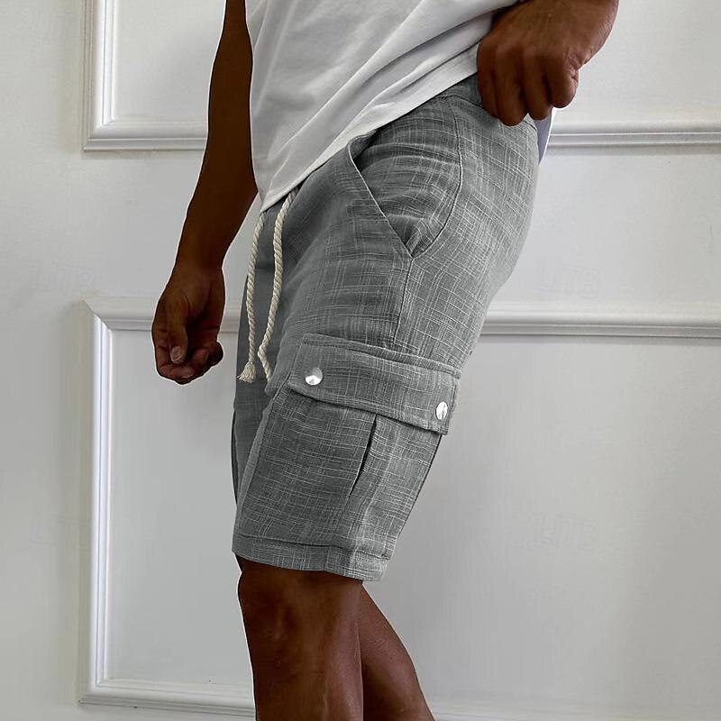 Men's Cargo Shorts Shorts Drawstring Elastic Waist Multi Pocket Plain Wearable Short Outdoor Daily Going out Fashion Classic