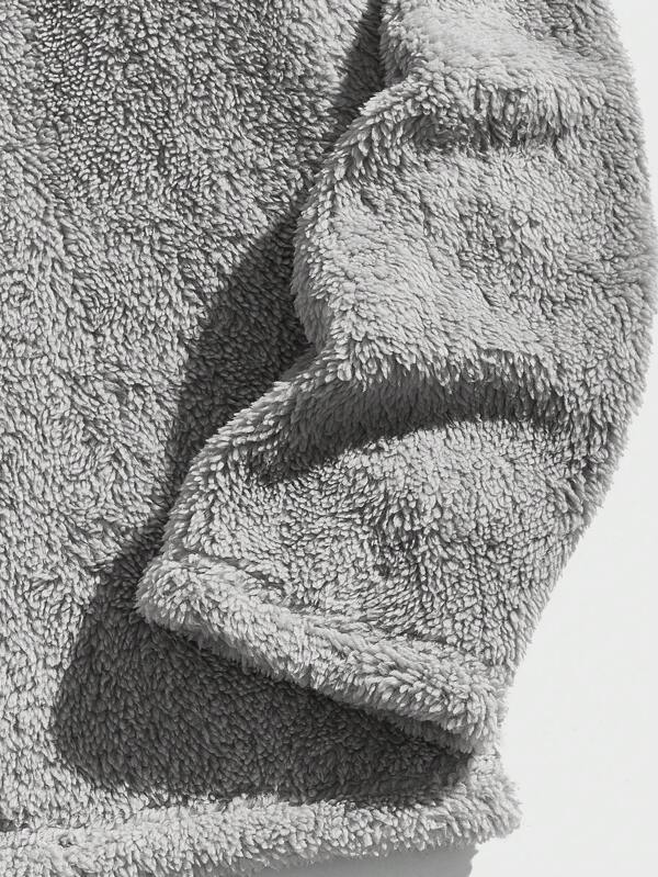 Men Letter Embroidery Half Zip Teddy Hoodie