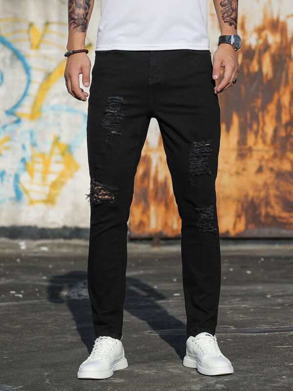 Men Cotton Ripped Frayed Skinny Jeans