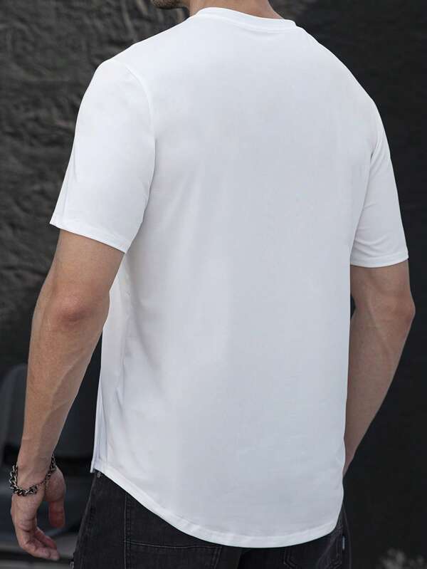 Men Solid Notched Neck Tee