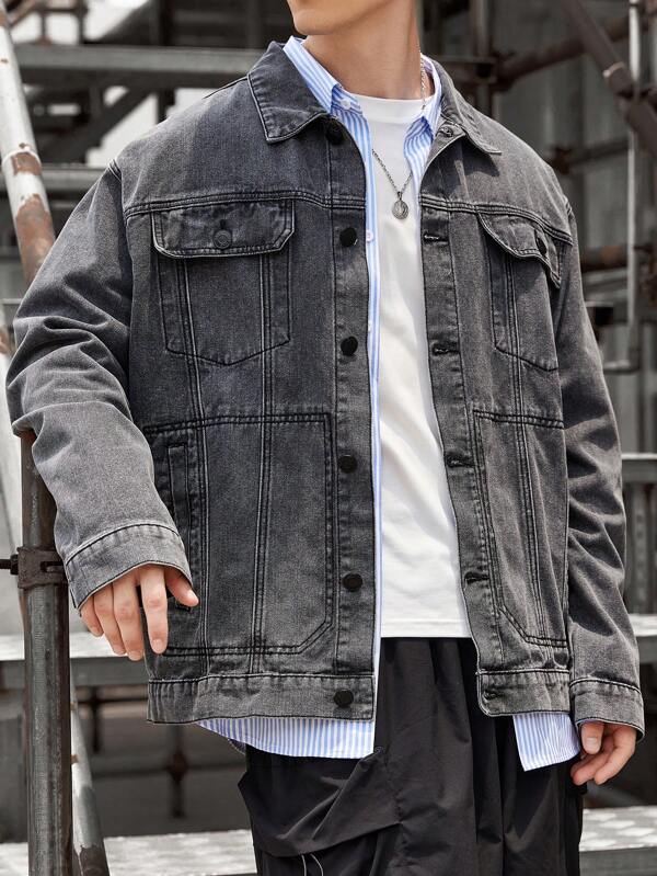 Men Flap Pocket Denim Jacket