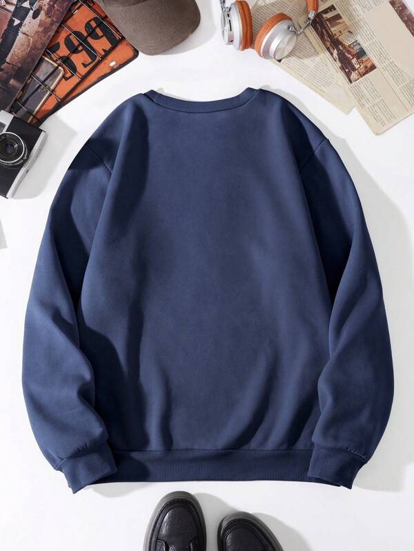 Men Cartoon Duck And Slogan Graphic Thermal Lined Sweatshirt