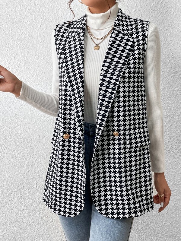 Houndstooth Print Vest Blazer