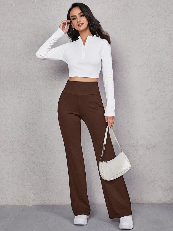 Wide Waistband Flare Leg Pants