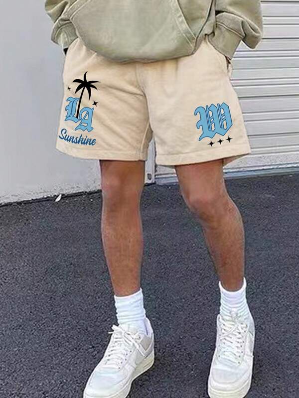 Men Letter Graphic Drawstring Waist Shorts
