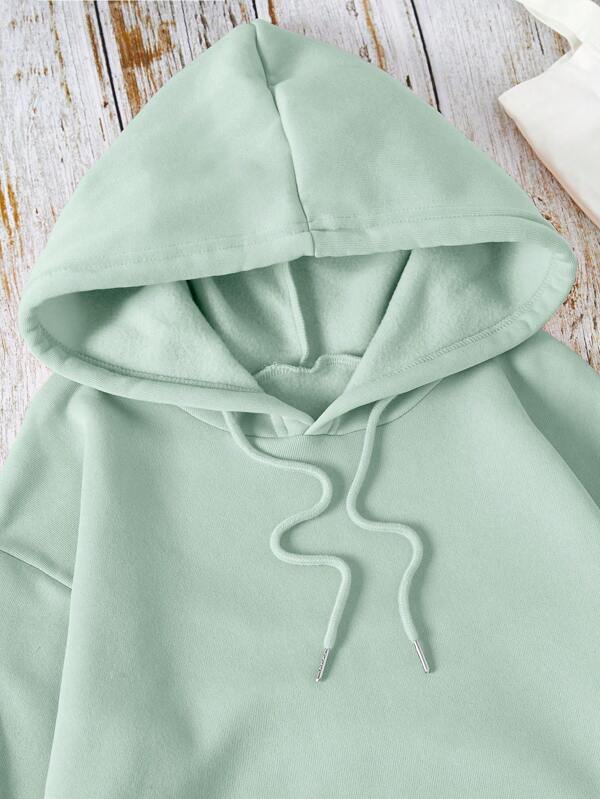 Solid Kangaroo Pocket Drawstring Thermal Lined Hoodie