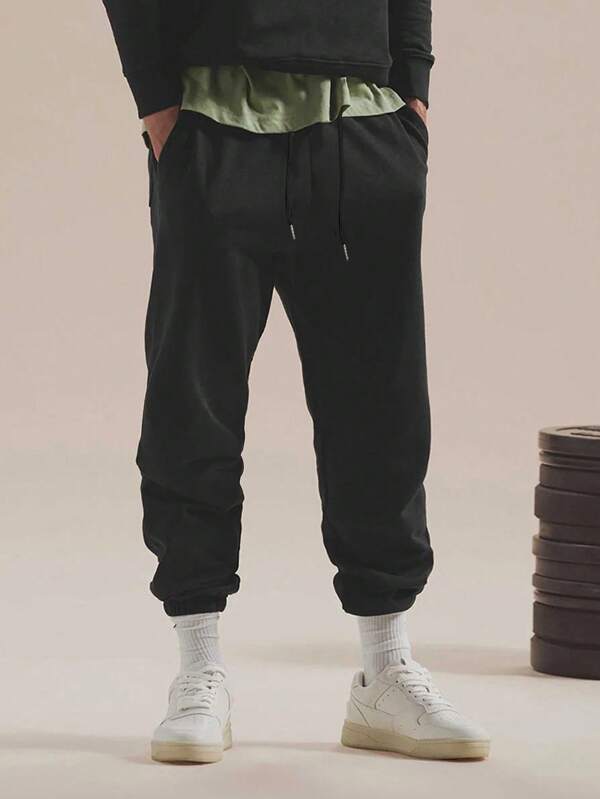 Men Solid Drawstring Waist Sweatpants