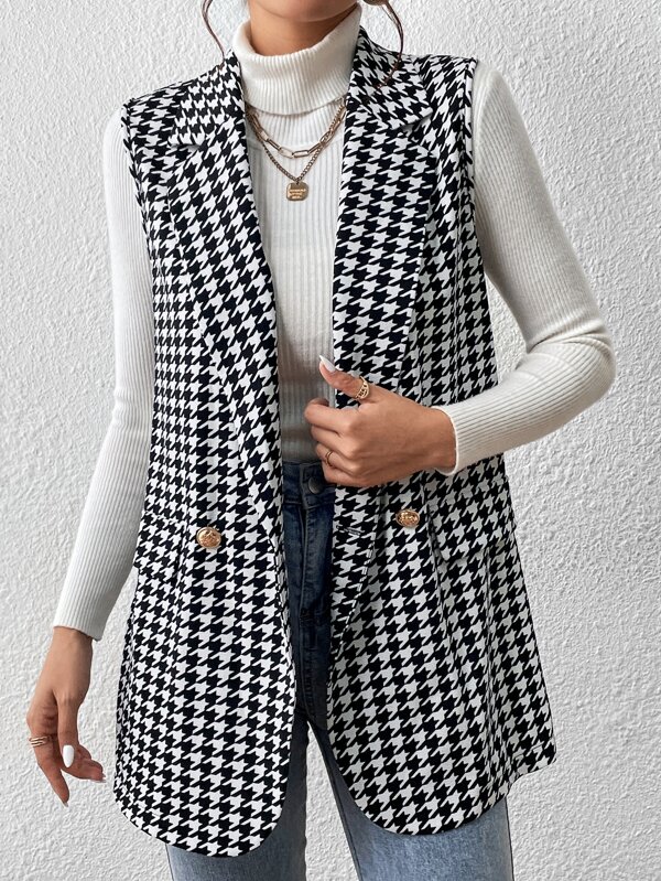 Houndstooth Print Vest Blazer