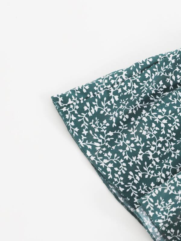 Surplice Neck Frill Trim Ditsy Floral Dress