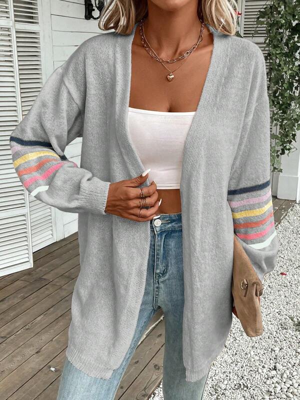 Colorful Striped Pattern Drop Shoulder Duster Cardigan