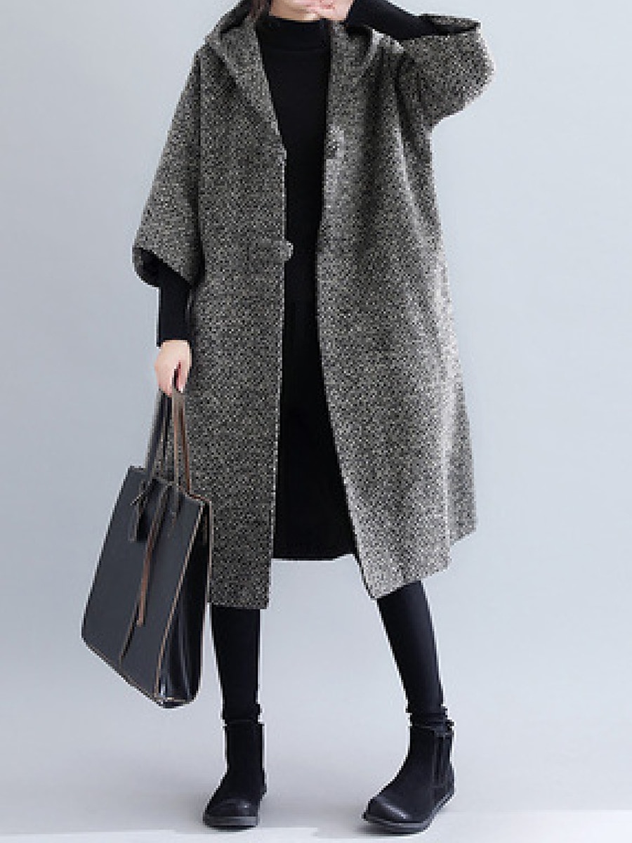 Women's Wool Blend Coat Winter Long Overcoat Single Breasted Pea Coat with Hood Fall Windproof Warm Trench Coat Jacket with Pockets Oversized Fashion Daily Casual Street Outerwear Long Sleeve