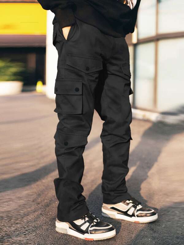 Men Flap Pocket Drawstring Waist Cargo Pants