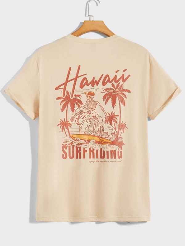 Chillmode Men Cotton Coconut Tree & Letter Graphic Tee