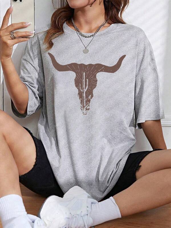 Cattle Print Drop Shoulder Tee