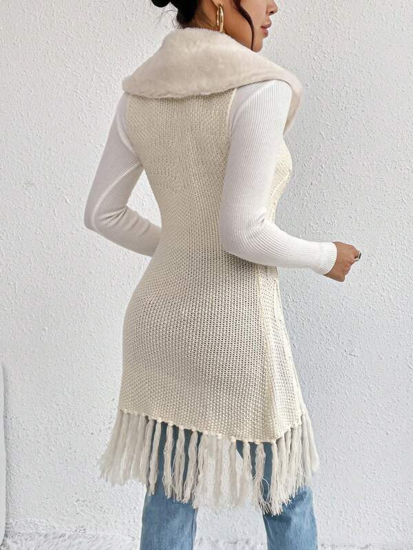 Fringe Trim Open Front Cardigan