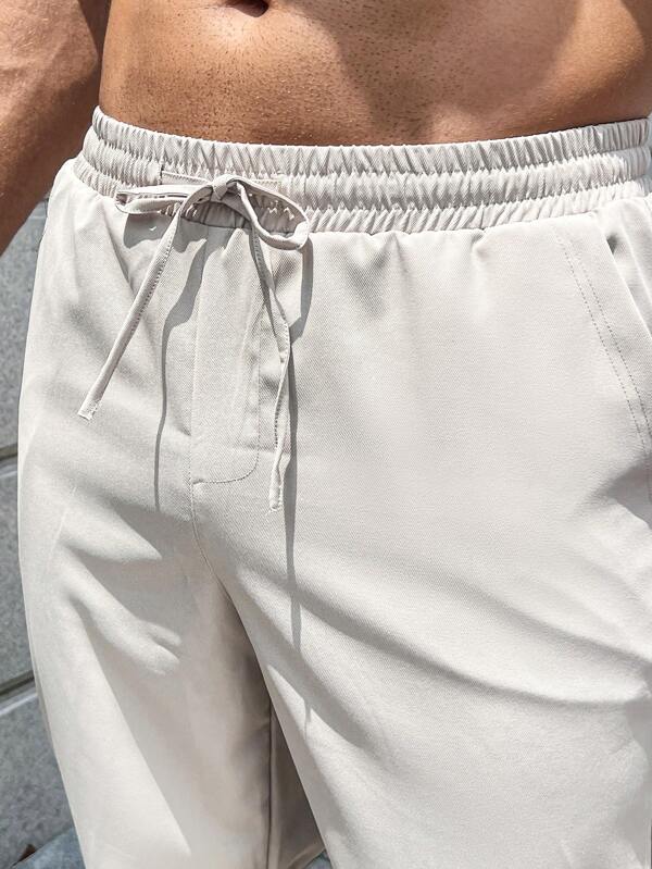 Men Drawstring Waist Slant Pocket Pants