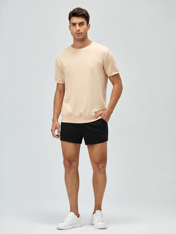 Men Cotton Drawstring Waist Track Shorts