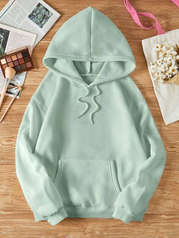 Floral Print Kangaroo Pocket Drawstring Thermal Lined Hoodie