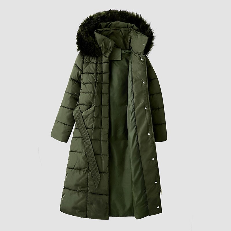 Women's Winter Coat Long Puffer Jacket Belted Hooded Parka Thermal Warm Heated Jacket with Poackets Fall Long Coat Windproof Rust Red caramel