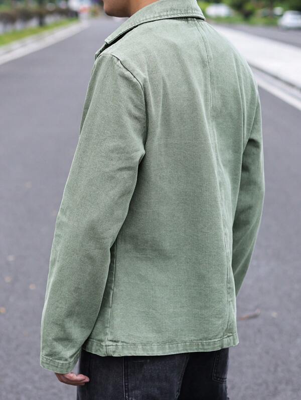 Men Solid Pocket Patched Denim Jacket