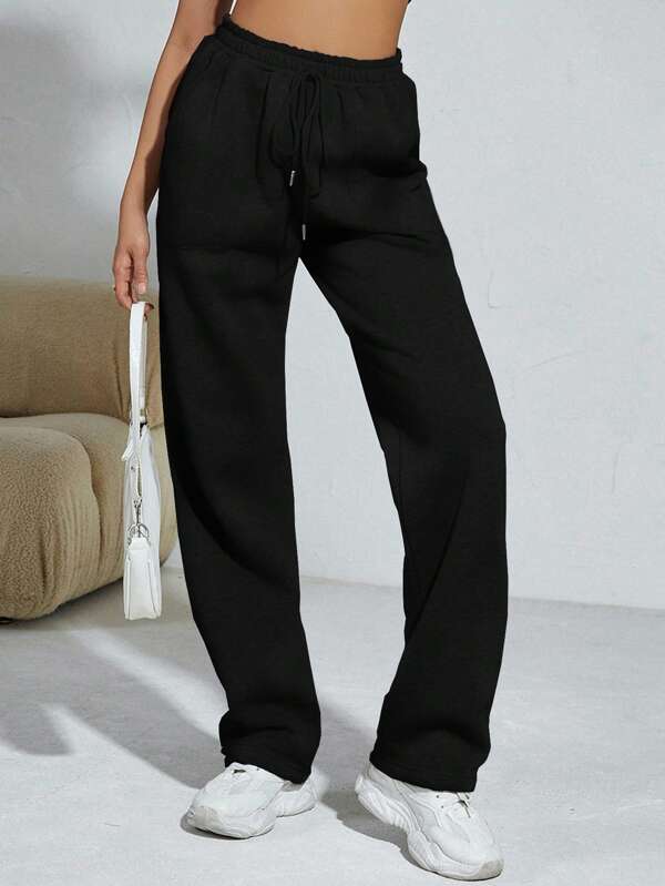 Solid Drawstring Waist Slant Pocket Sweatpants
