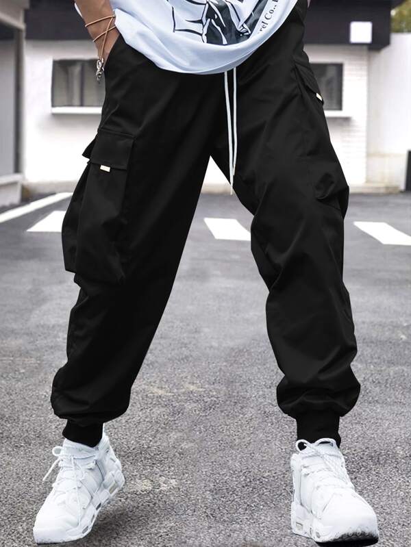 Men Drawstring Waist Cargo Pants