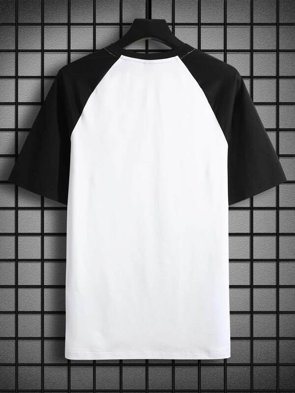 Men Colorblock Raglan Sleeve Patched Detail Tee