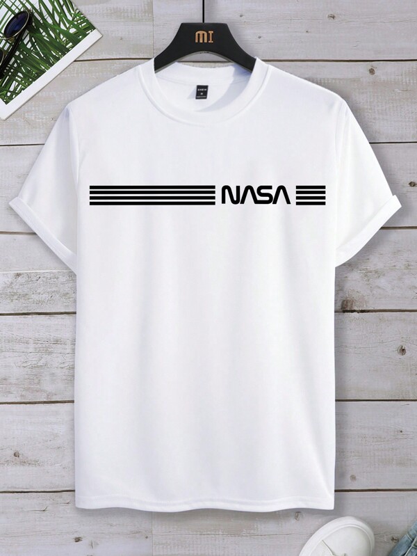 Men Striped & Letter Graphic Tee