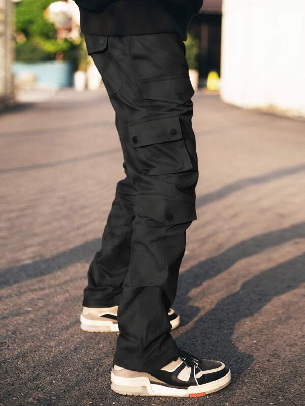 Men Flap Pocket Drawstring Waist Cargo Pants