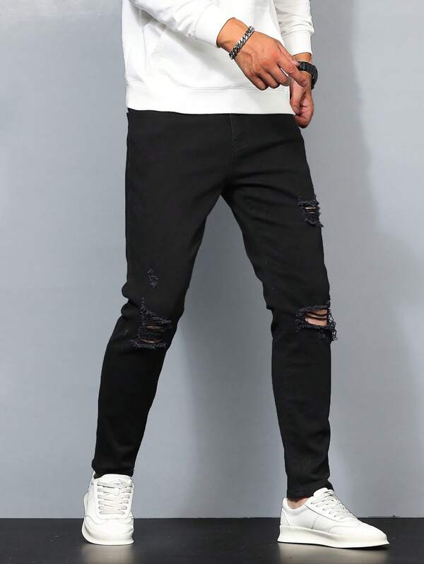 Men Ripped Frayed Skinny Jeans