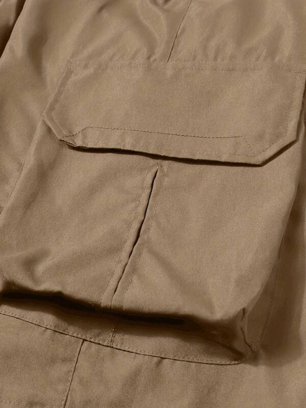 Men Flap Pocket Side Drawstring Waist Cargo Pants