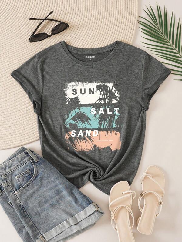 Tropical And Letter Graphic Tee