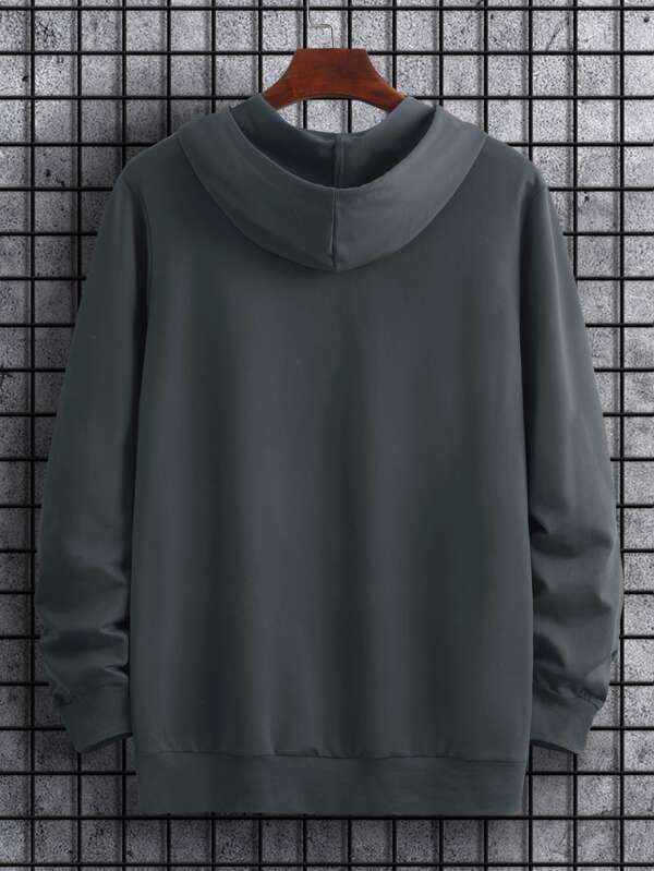 Men Letter Graphic Kangaroo Pocket Drawstring Hoodie