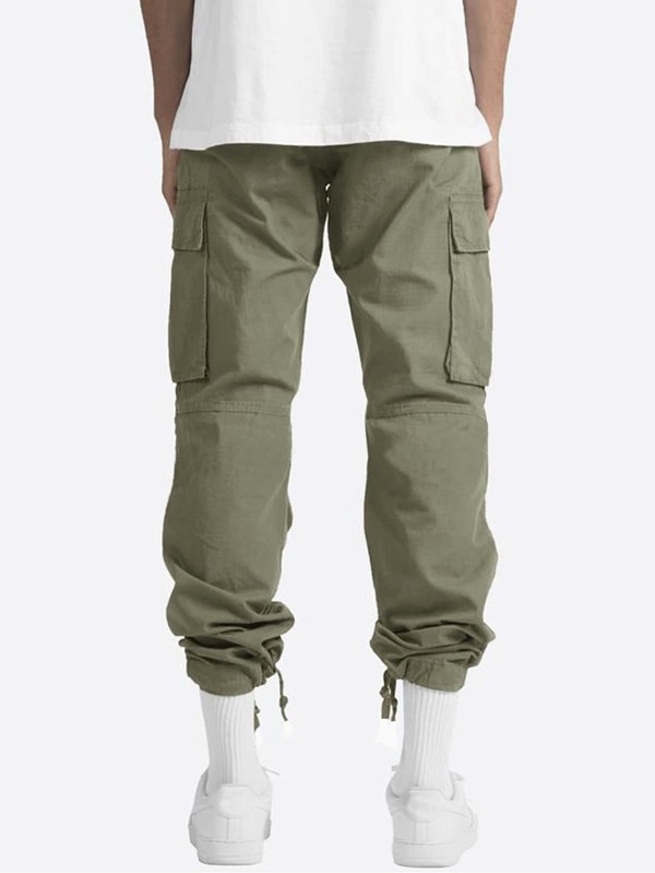 Men Flap Pocket Drawstring Waist Pants