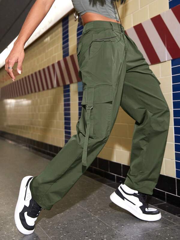 Flap Pocket Side Plicated Detail Cargo Pants