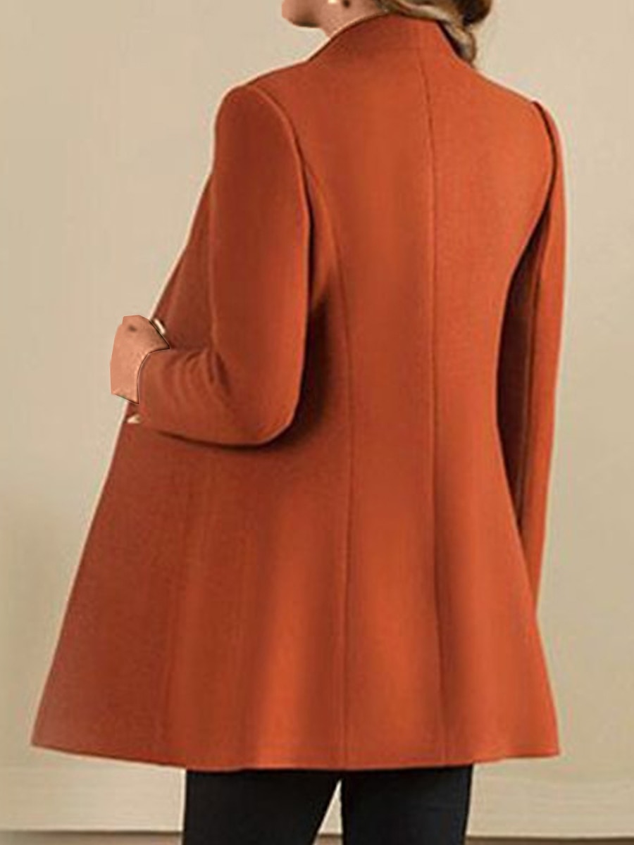 Women's Wool Blend Blazer Winter Coat Single Breasted Stand Collar Pea Coat Fall Slim Fit Thermal Warm Overcoat Formal Stylish Modern Jacket Long Sleeve