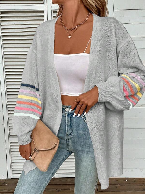 Colorful Striped Pattern Drop Shoulder Duster Cardigan