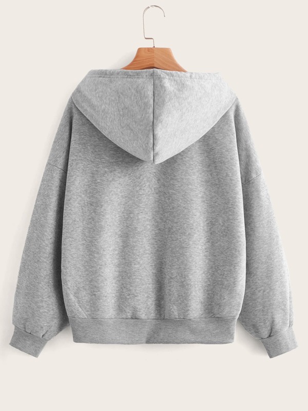 Zip Up Drop Shoulder Drawstring Thermal Lined Hoodie