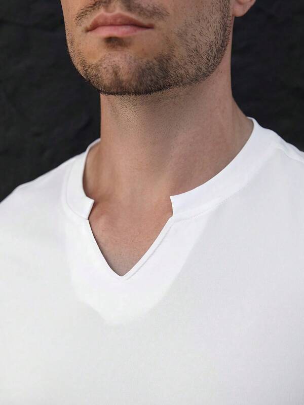 Men Solid Notched Neck Tee