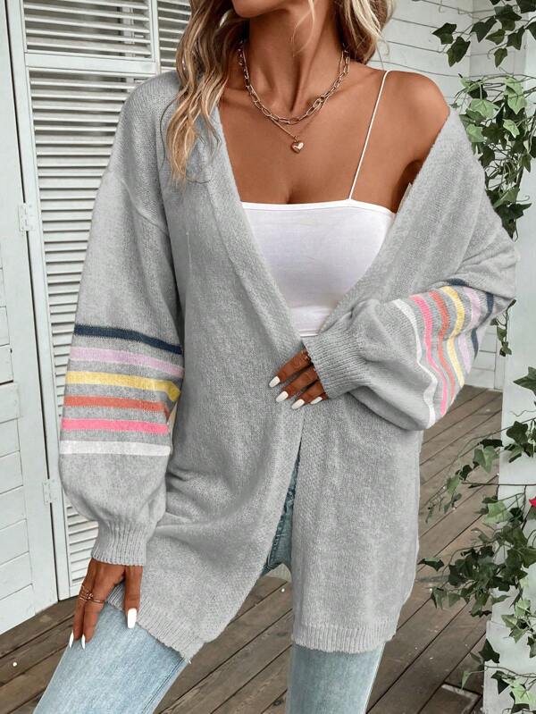 Colorful Striped Pattern Drop Shoulder Duster Cardigan