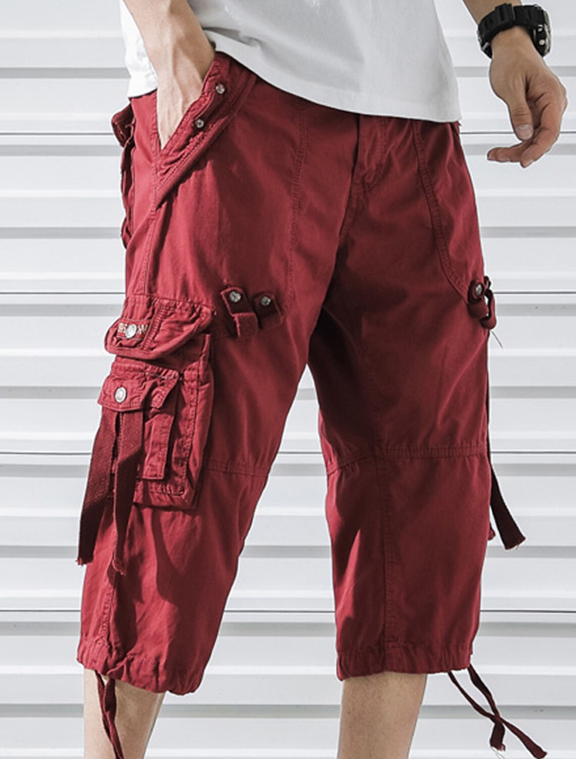 Men's Cargo Shorts Shorts Hiking Shorts Leg Drawstring 6 Pocket Plain Comfort Outdoor Daily Going out Cotton Blend Fashion Streetwear Army