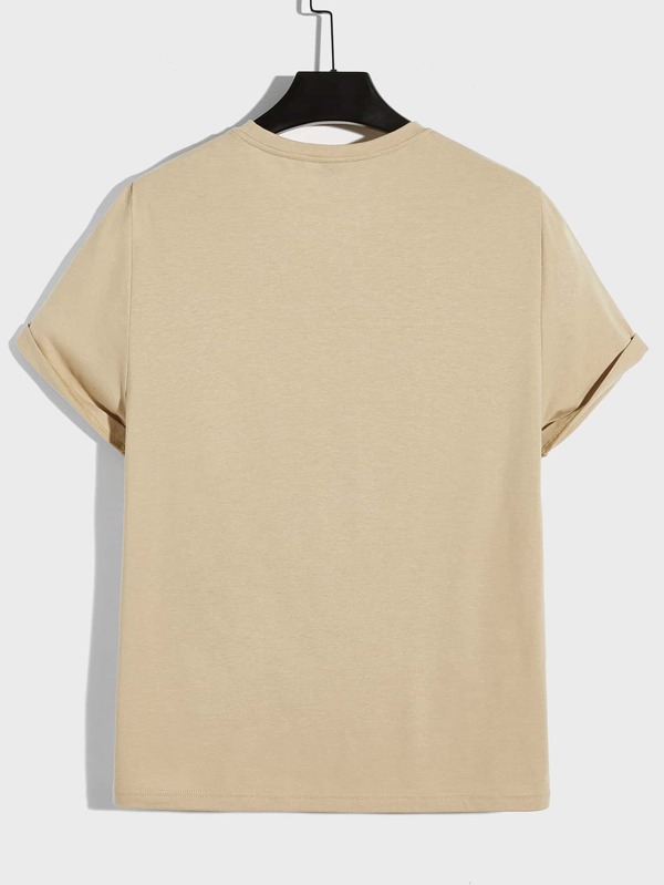 Men Cotton Japanese Letter & Wave Print Tee