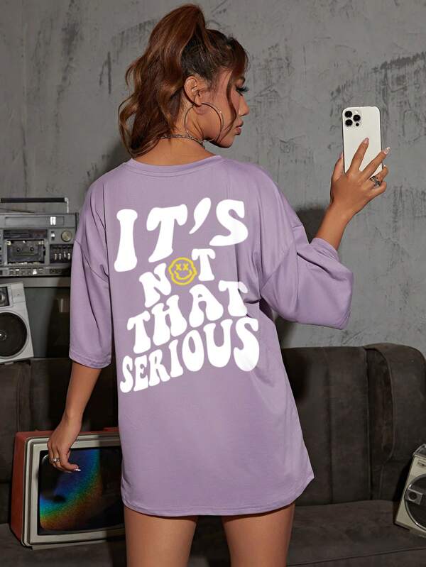 Slogan Graphic Drop Shoulder Oversized Tee