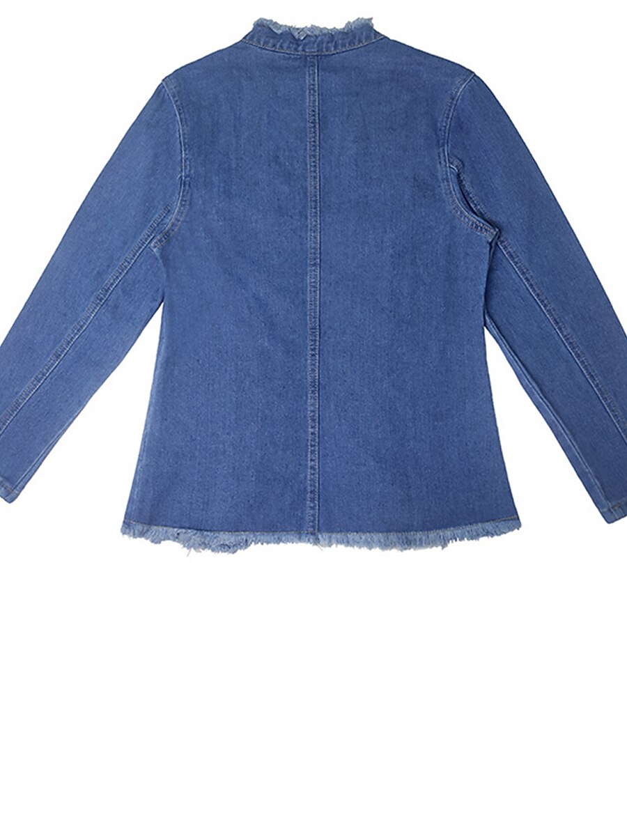 Women's Denim Jacket Outdoor clothing Button Plain Comfortable Streetwear Regular Fit Outerwear Long Sleeve Spring Blue S