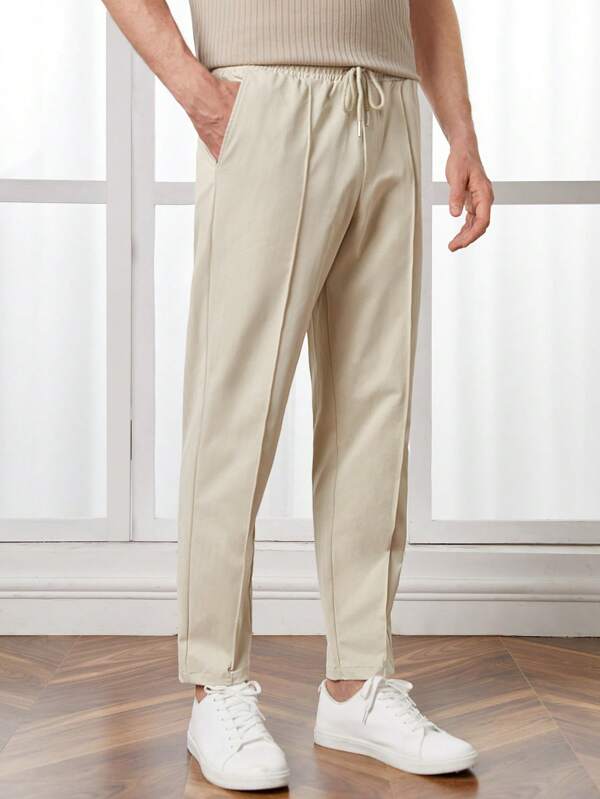 Men Solid Drawstring Waist Seam Detail Pants