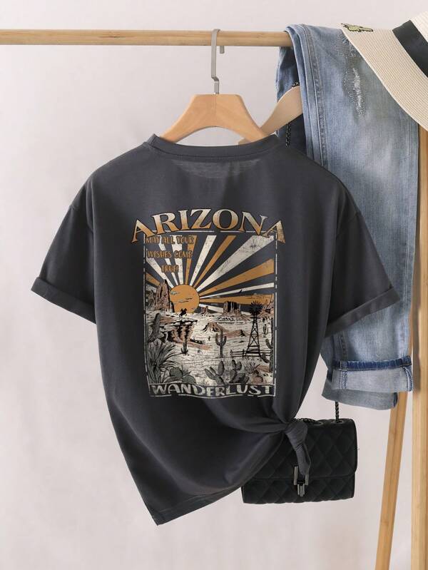 Desert & Letter Print Tee