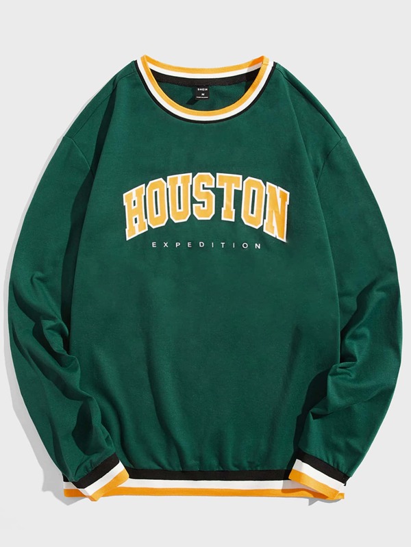 Sporsity Men Letter Graphic Striped Trim Sweatshirt