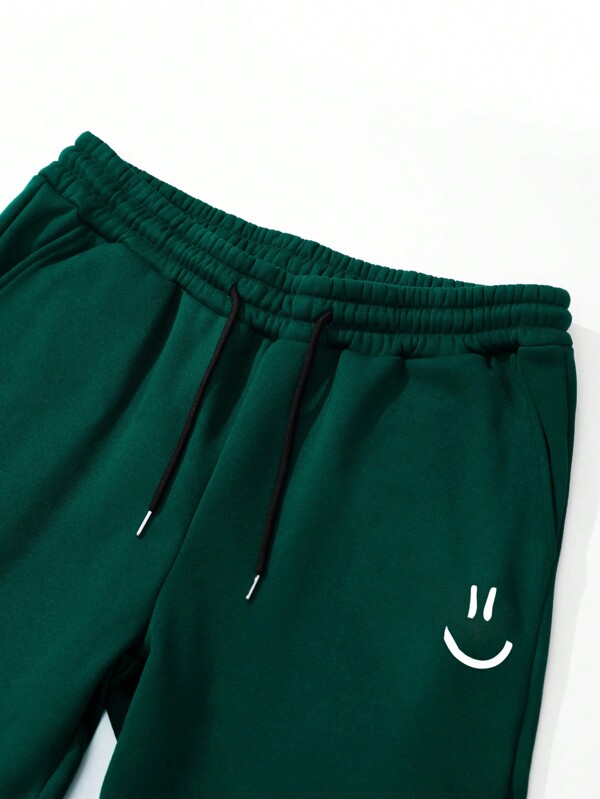 Men Expression Print Drawstring Waist Sweatpants